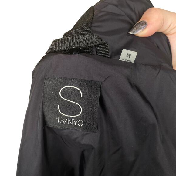 S13 NYC Black Brown Faux Fur Funnel Mock Neck Puff Jacket SZ M - Picture 6 of 6